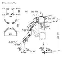Powerton ERGO STRYNX Regulowany uchwyt na monitor, biały/czarny, 2-30KG, zacisk, 24"- 57", 75x75/100x100/100x200/200x100/200x200