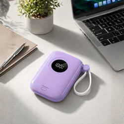 Powerton ENERGY PASTEL EDITION Powerbank 10000mAh, 2x USB-C, 22.5W, zintegrowane kable, fioletowy
