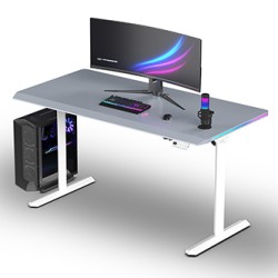 ULTRADESK Biurko dla gracza QUEST, 140x70cm, 72-120cm, biało-szary