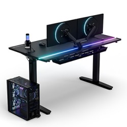 ULTRADESK Biurko dla gracza VORTEX, 140,5x70cm, 72-122cm, czarny