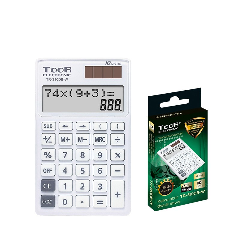 Kalkulator dwuliniowy TOOR TR-310DB-W 10-pozycyjny Kalkulator dwuliniowy TOOR TR-310DB-W 10-pozycyjny