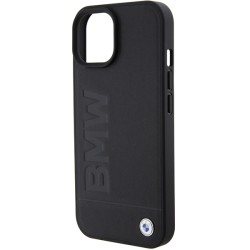 BMW nakładka do iPhone 15 Plus 6,7&quot BMHCP15MSLLBK czarna HC Leather Hot Stamp