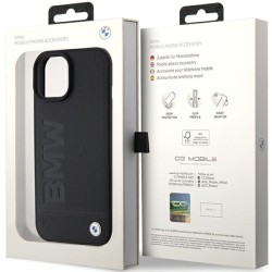 BMW nakładka do iPhone 15 Plus 6,7&quot BMHCP15MSLLBK czarna HC Leather Hot Stamp