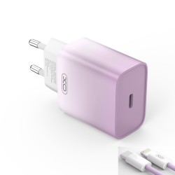 XO ładowarka sieciowa CE18 PD 30W 1x USB-C fioletowo-biała + kabel USB-C - Lightning