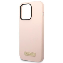 Guess nakładka do iPhone 14 Pro Max 6,7&quot GUHMP14XSBPLP różowa hard case Liquid Silicone Logo Plate MagSafe