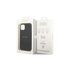 Guess nakładka do iPhone 14 Pro 6,1&quot GUHCP14LPSASBBK czarna PU Leather case Saffiano with Metal Logo Hot Stamp Stripes