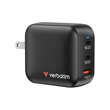 Verbatim, Ładowarka Mini GaN 2 x USB-CR PD 100W a 1 x USB-A QC 3.0, szara, 100 W, wymienne końcówki  C,G,A