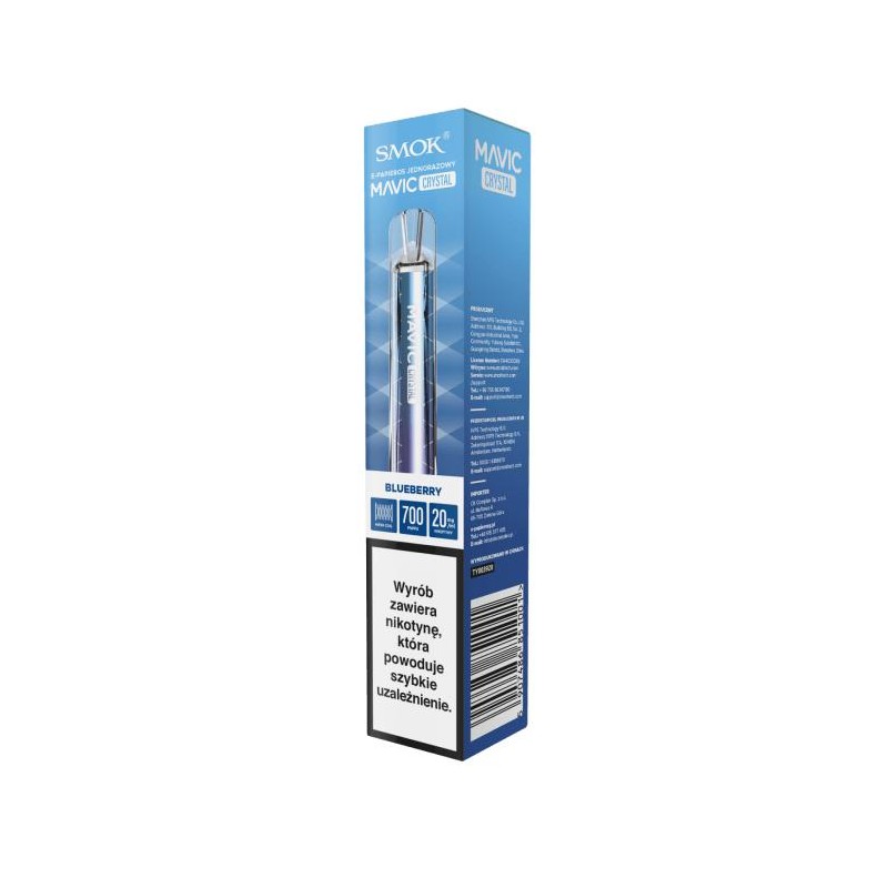 E-papieros jednorazowy Smok Mavic Crystal Blueberry 20mg 1 sztuka TTT