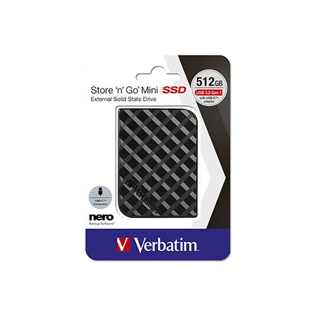 SSD Zewnętrzny Verbatim Store N Go Mini, 53236, 512GB, czarny, USB-A/Micro-B, z adapterem USB-A na USB-C(TM), USB-C