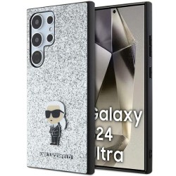 Karl Lagerfeld nakładka do Samsung Galaxy S24 Ultra KLHCS24LGCNPSG srebrna HC IKONIK FIXED GLITTER IKONIK LOGO METAL PIN