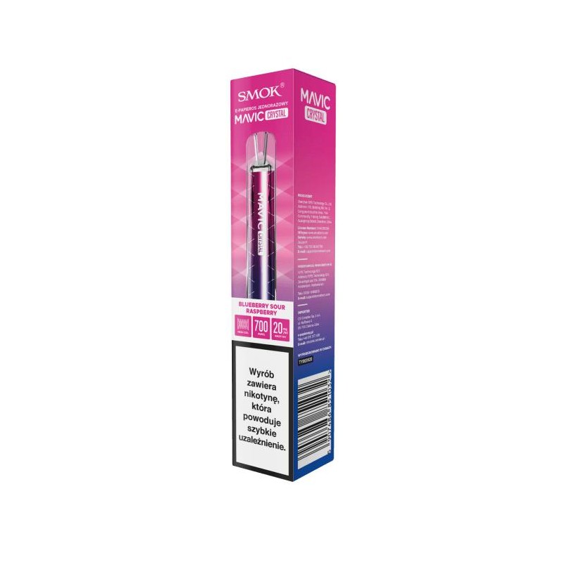 E-papieros jednorazowy Smok Mavic Crystal Blueberry Sour Raspberry 20mg 1 sztuka TTT