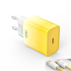 XO ładowarka sieciowa CE18 PD 30W 1x USB-C żółto-biała + kabel USB-C - USB-C