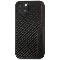 AMG nakładka do iPhone 13 6,1&quot AMHCP13MDEBK czarna hard case Leather&Carbon Red Stitching