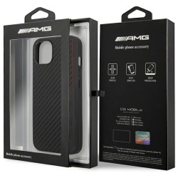 AMG nakładka do iPhone 13 6,1&quot AMHCP13MDEBK czarna hard case Leather&Carbon Red Stitching