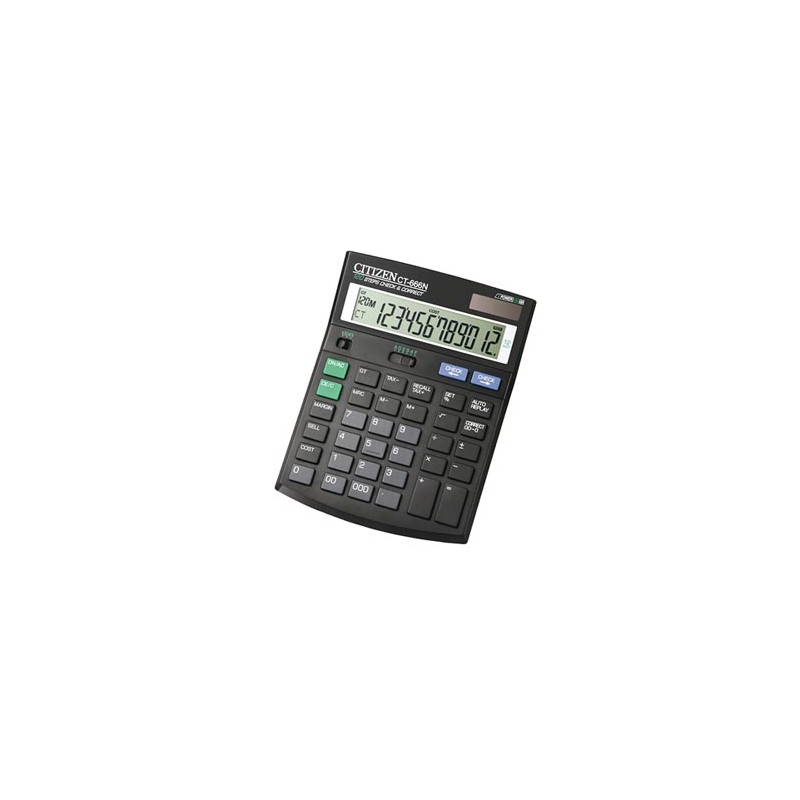 Citizen Kalkulator CT666N, czarna, biurkowy z obliczaniem VAT, 12 miejsc, automatyczne wyłączanie