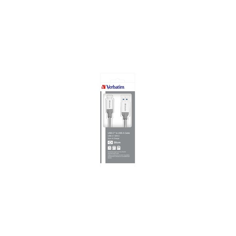 Verbatim USB kabel (3.1), USB A M - USB C (M), 0.3m, srebrny, box, 48868, EOL