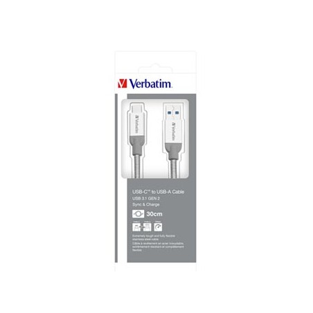 Verbatim USB kabel (3.1), USB A M - USB C (M), 0.3m, srebrny, box, 48868, EOL