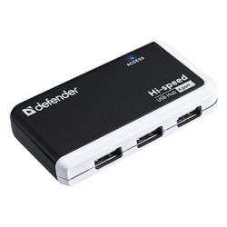 USB (2.0) hub 4-port, Quadro Infix, czarno-szara, Defender, wskaźnik LED, kompaktowy rozmiar