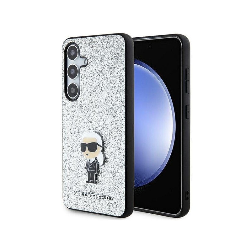 Karl Lagerfeld nakładka do Samsung Galaxy S24 Plus KLHCS24MGCNPSG srebrna HC IKONIK FIXED GLITTER IKONIK LOGO METAL PIN