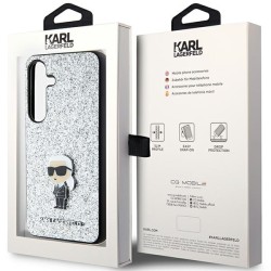 Karl Lagerfeld nakładka do Samsung Galaxy S24 Plus KLHCS24MGCNPSG srebrna HC IKONIK FIXED GLITTER IKONIK LOGO METAL PIN