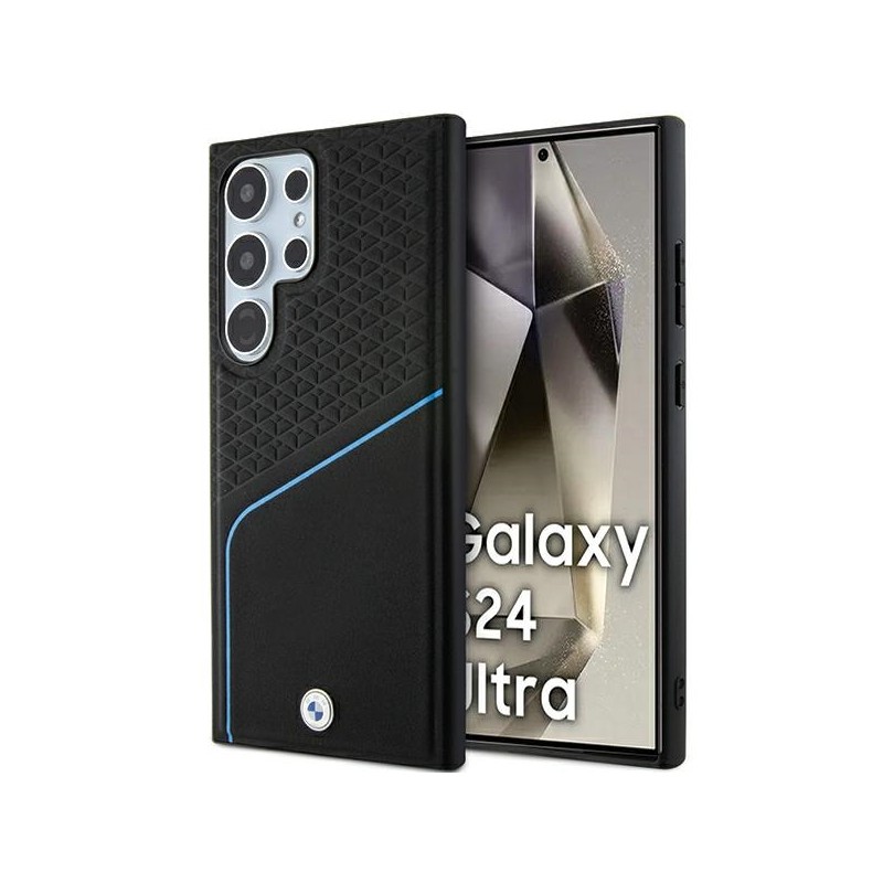 BMW nakładka do Samsung Galaxy S24 Ultra czarna Signature Leather Textured & Line MagSafe