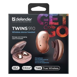 Defender Twins 910 słuchawki z mikrofonem, bezprzewodowa, pomarańczowa, douszne, BT 5.1, TWS, etui ładujące typ bluetooth