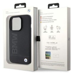 BMW nakładka do iPhone 15 Pro Max 6,7&quot BMHMP15XSLLBK czarna HC Magsafe Leather Hot Stamp