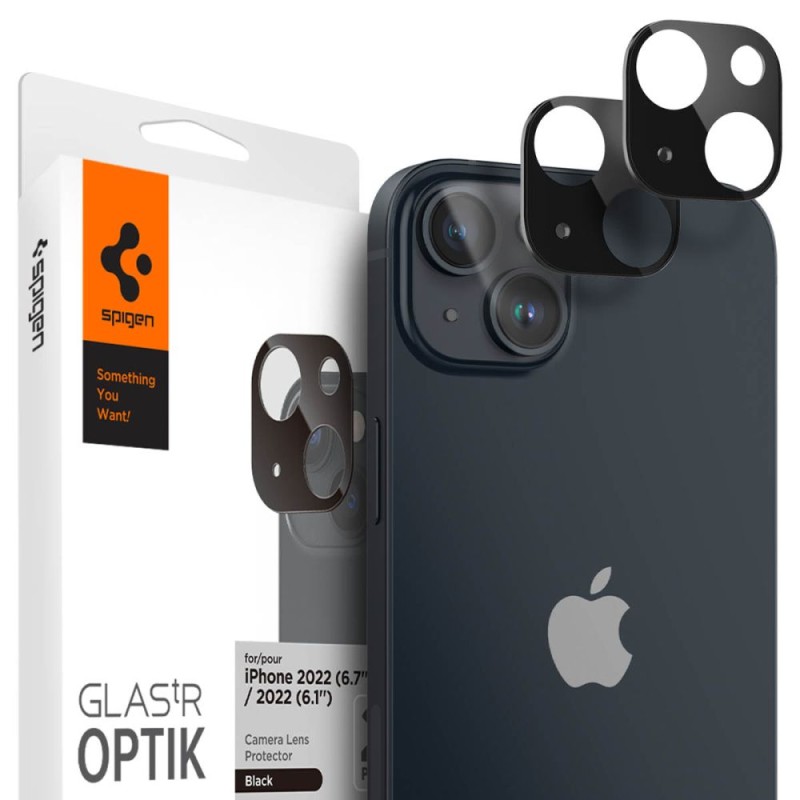 Spigen nakładka osłona aparatu Spigen Optik.Tr Camera Protector 2-Pack do iPhone 14 / 14 Plus czarna