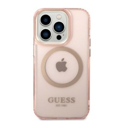Guess nakładka do iPhone 14 Pro 6,1&quot GUHMP14LHTCMP różowe hardcase Magsafe Gold Outline Translucent