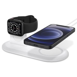 Spigen MagFit Duo podwójny stojak na ładowarkę do Apple MagSafe i Apple Watch biały