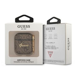 Guess etui do AirPods GUA24GSMW brązowe 4G Script Metal Collection