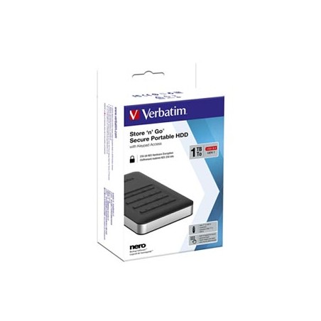 Verbatim zewnętrzny dysk twardy, Store N Go Secure Portable, 2.5", USB 3.0 (3.2 Gen 1), 1TB, 53401, czarny, szyfrowany, z klawia