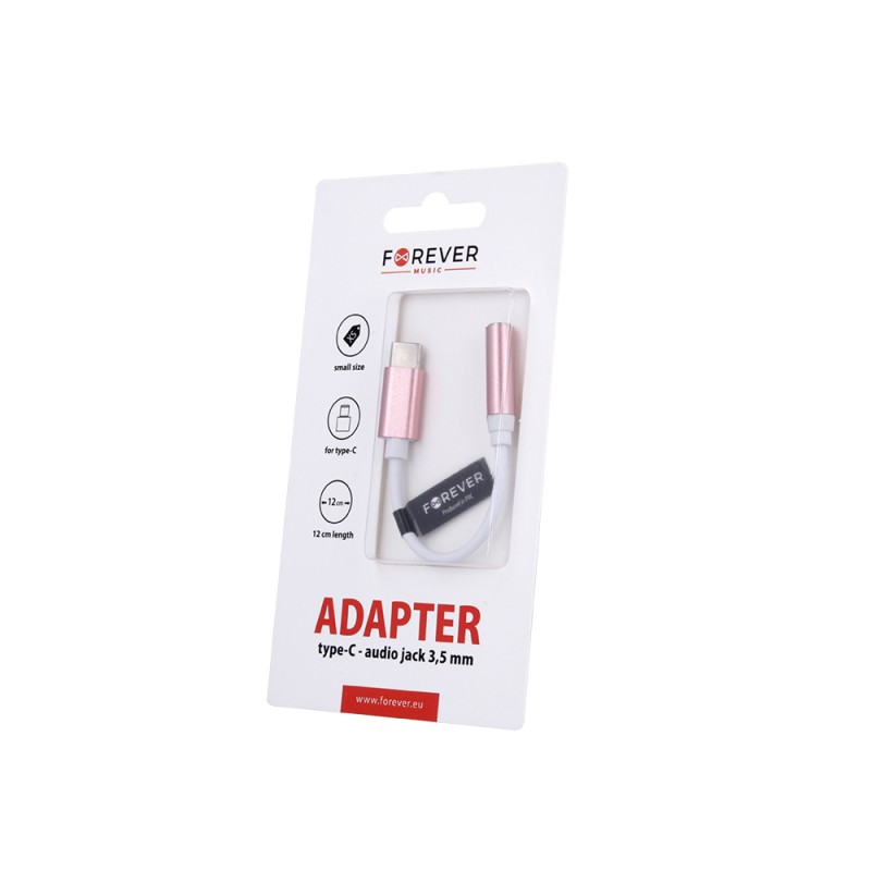Forever adapter audio USB-C - jack 3,5mm różowy