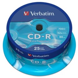 Verbatim CD-R, 43432, Extra Protection, 25-pack, 700MB, 52x, 80min., 12cm, bez możliwości nadruku, cake box, do archiwizacji d