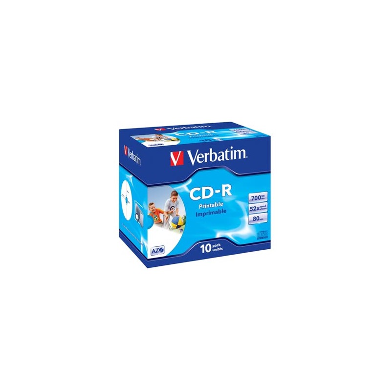 Verbatim CD-R, 43325, AZO Wide Inkjet Printable, 10-pack, 700MB, 52x, 80min., 12cm, jewel box, do archiwizacji danych
