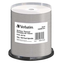 Verbatim CD-R, 43718, Thermal Printable - No ID Brand, 100-pack, 700MB, 52x, 80min., 12cm, spindle, do archiwizacji danych