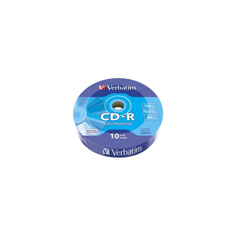 Verbatim CD-R, 43725, Extra Protection, 10-pack, 700MB, 52x, 80min., 12cm, bez możliwości nadruku, wrap, do archiwizacji danyc