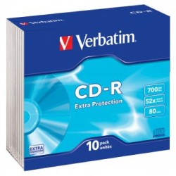 Verbatim CD-R, 43415, Extra Protection, 10-pack, 700MB, 52x, 80min., 12cm, bez możliwości nadruku, slim box, PROMO, do archiwi