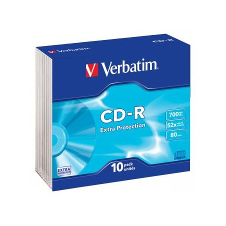 Verbatim CD-R, 43415, Extra Protection, 10-pack, 700MB, 52x, 80min., 12cm, bez możliwości nadruku, slim box, PROMO, do archiwi