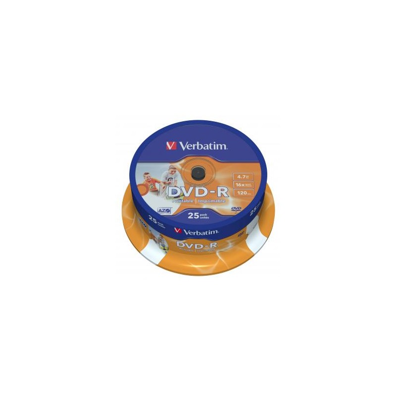 Verbatim DVD-R, Wide Inkjet Printable ID Brand, 43538, 4.7GB, 16x, spindle, 25-pack, 12cm, do archiwizacji danych