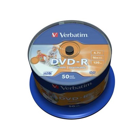 Verbatim DVD-R, Wide Inkjet Printable No ID Brand, 43533, 4.7GB, 16x, spindle, 50-pack, 12cm, do archiwizacji danych