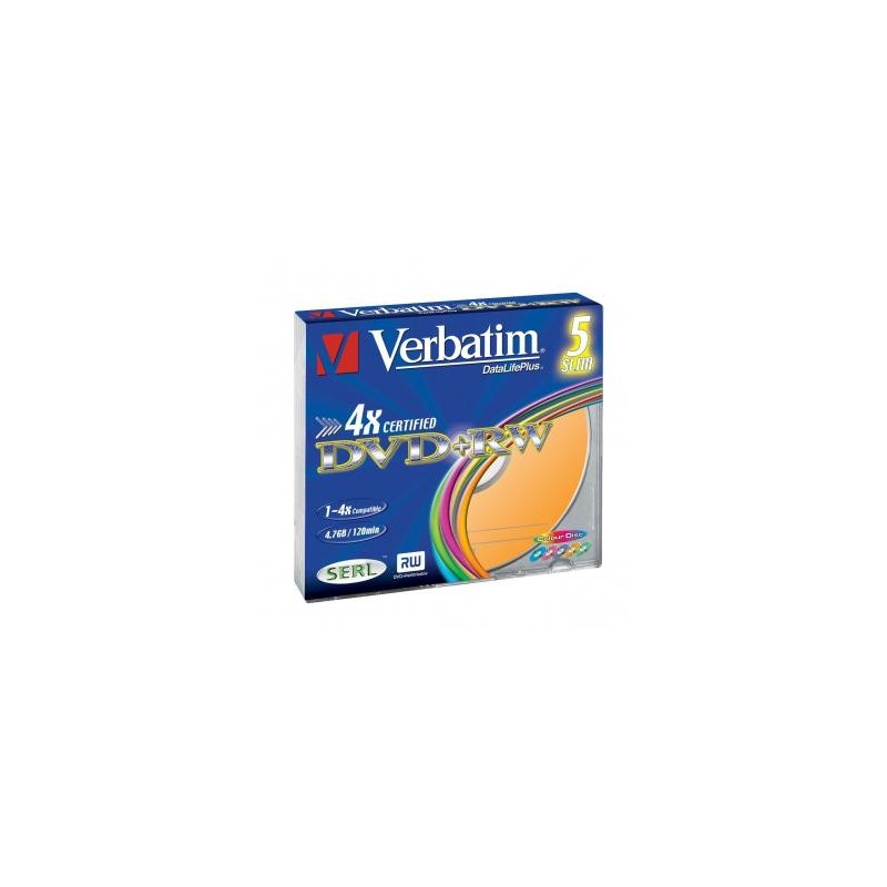 Verbatim DVD+RW, Colour, 43297, 4.7GB, 4x, slim box, 5-pack, bez możliwości nadruku, 12cm, do archiwizacji danych