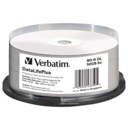 Verbatim BD-R, DL+ Wide Thermal Printable No Id Surface Hard Coat, 50GB, spindle, 43750, 6x, 25-pack, do archiwizacji danych