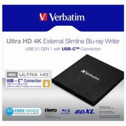 Verbatim Zewnętrzna nagrywarka Blu-Ray, 43888, USB 3.1 Gen1 (3.0), USB C