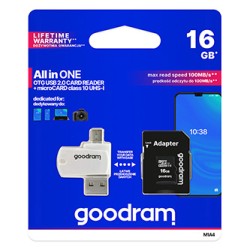 Goodram Karta pamięci Micro Secure Digital Card All-In-ON, 16GB, micro SDHC, M1A4-0160R12, UHS-I U1 (Class 10), ALL in One z cz