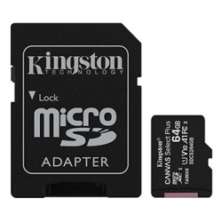 Kingston karta Canvas Select Plus, 64GB, micro SDXC, SDCS2/64GB, UHS-I U1 (Class 10), z adapterm, A1
