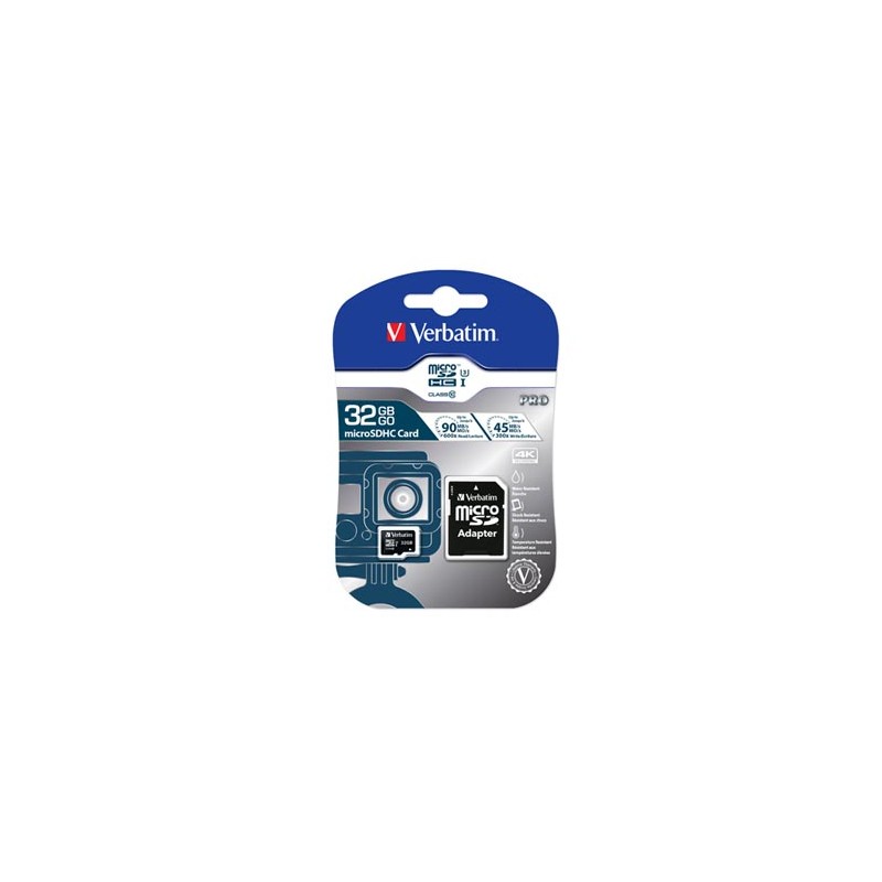 Verbatim Karta pamięci Micro Secure Digital Card Pro U3, 32GB, micro SDHC, 47041, UHS-I U3 (Class 10), V30, z adapterm
