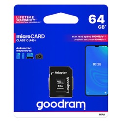 Goodram Karta pamięci Micro Secure Digital Card, 64GB, micro SDXC, M1AA-0640R12, UHS-I U1 (Class 10), z adapterm