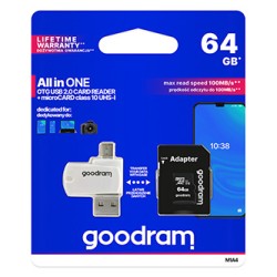 Goodram Karta pamięci Micro Secure Digital Card All-In-ON, 64GB, multipack, M1A4-0640R12, UHS-I U1 (Class 10), ALL in One z czy
