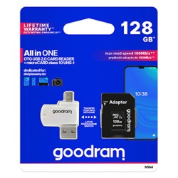 Goodram Karta pamięci Micro Secure Digital Card All-In-ON, 128GB, multipack, M1A4-1280R12, UHS-I U1 (Class 10), ALL in One z cz